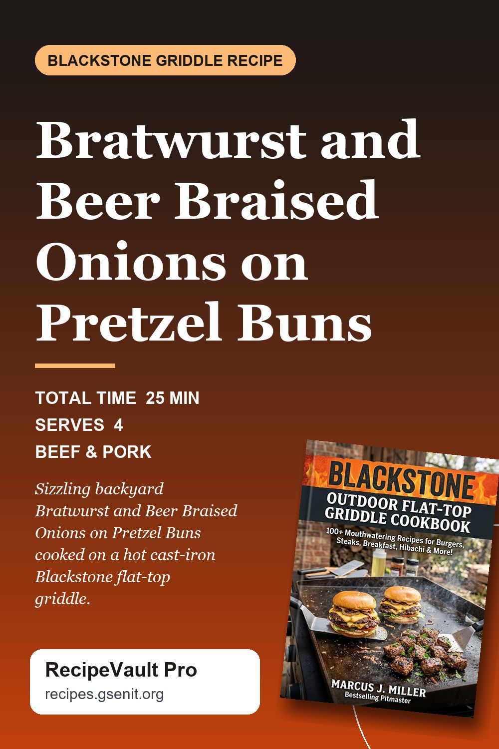 Bratwurst and Beer Braised Onions on Pretzel Buns