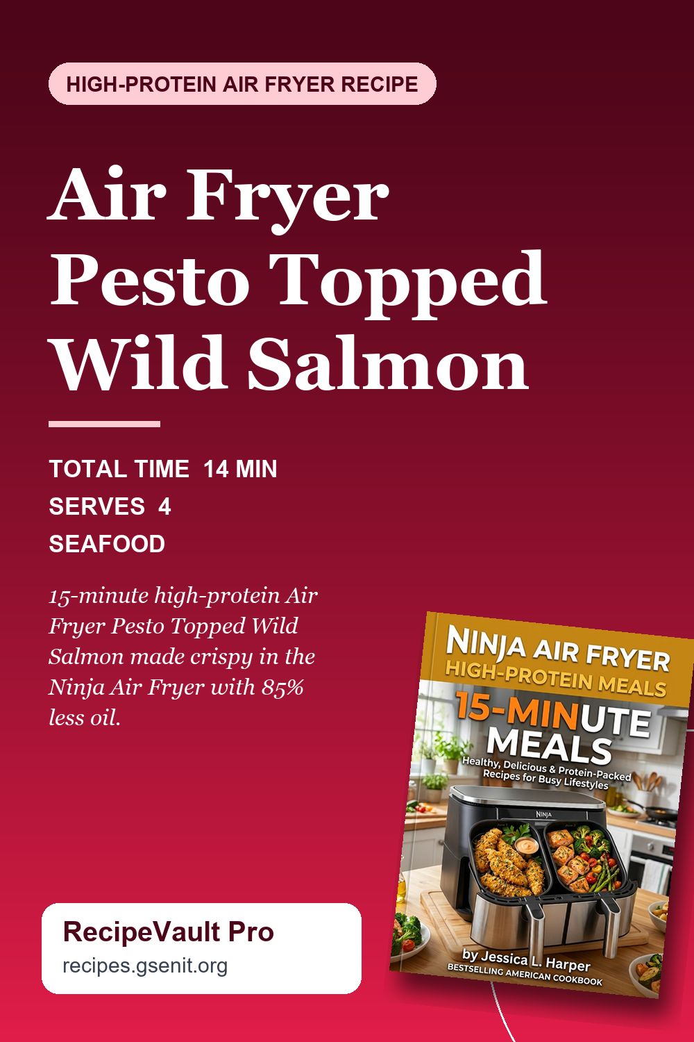 Air Fryer Pesto Topped Wild Salmon Pinterest Pin