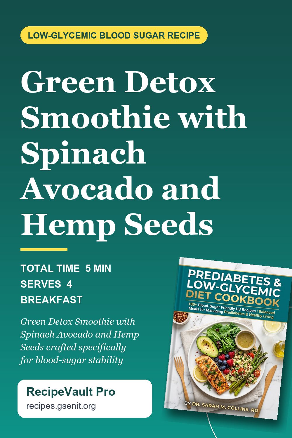 Green Detox Smoothie with Spinach Avocado and Hemp Seeds