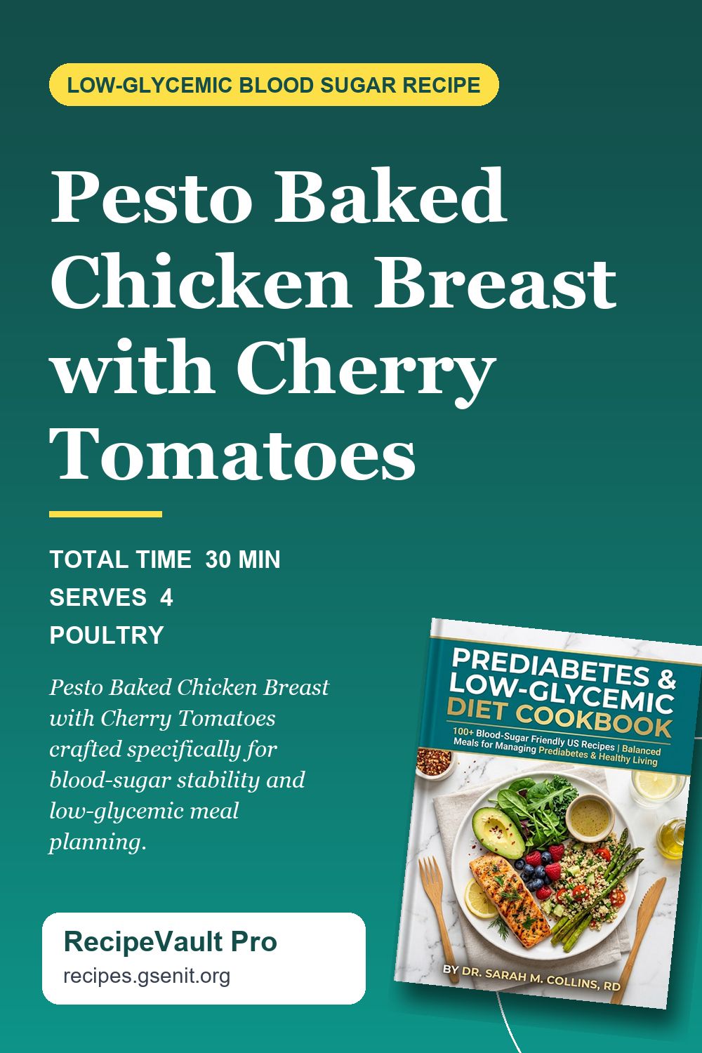 Pesto Baked Chicken Breast with Cherry Tomatoes Pinterest Pin
