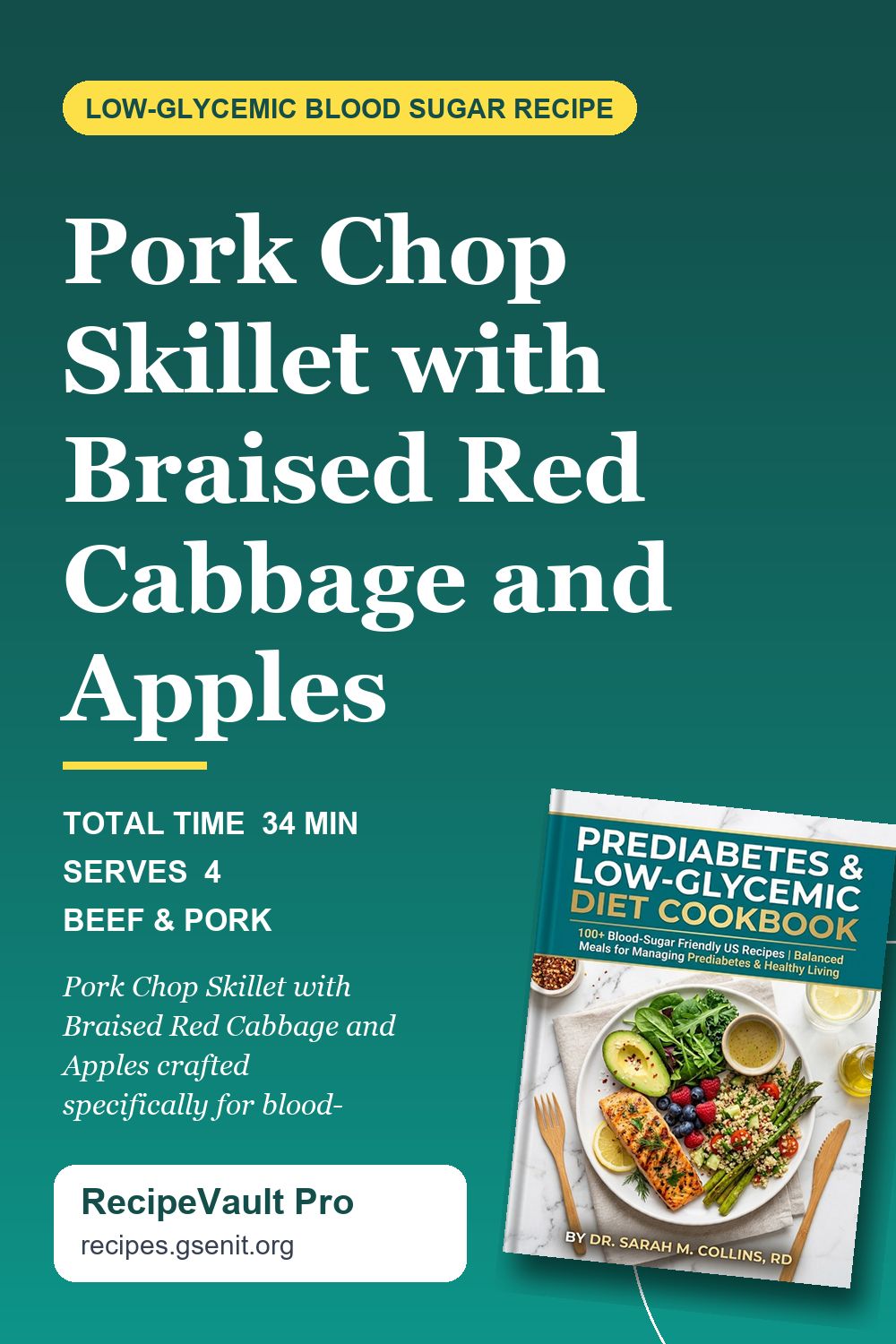 Pork Chop Skillet with Braised Red Cabbage and Apples Pinterest Pin