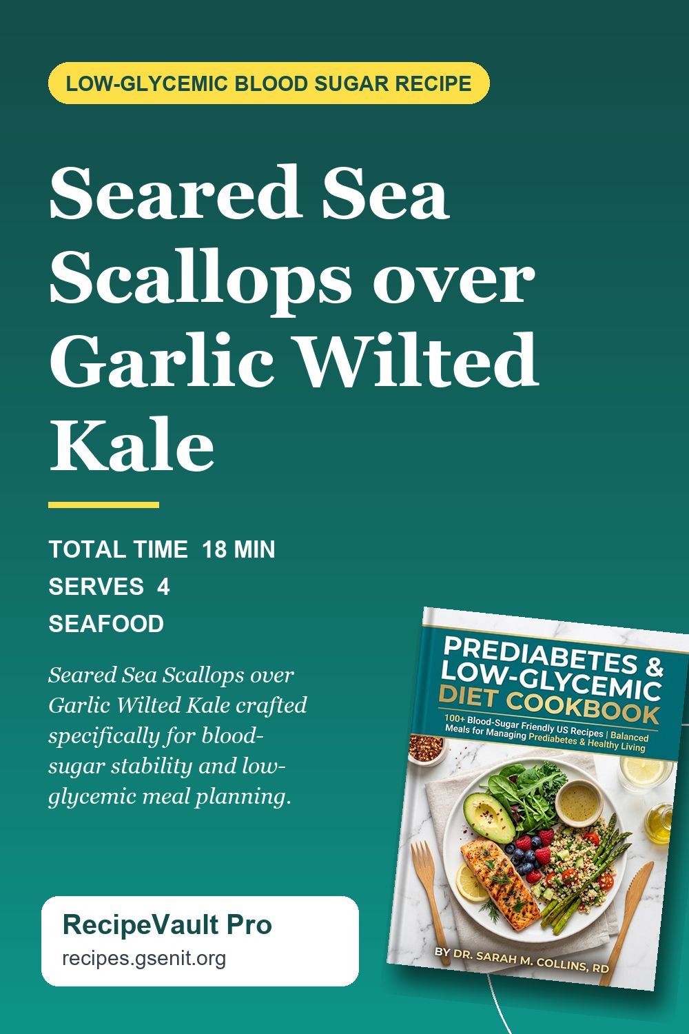 Seared Sea Scallops over Garlic Wilted Kale