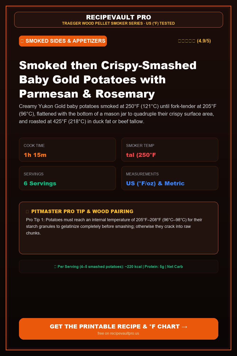 Smoked then Crispy-Smashed Baby Gold Potatoes with Parmesan & Rosemary